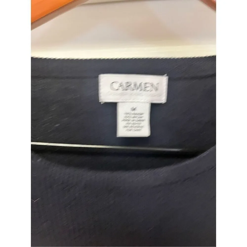 Carmen Marc Valvo Black Ribbed Short Sleeve Flutter Sleeve Sweater sz M EUC
